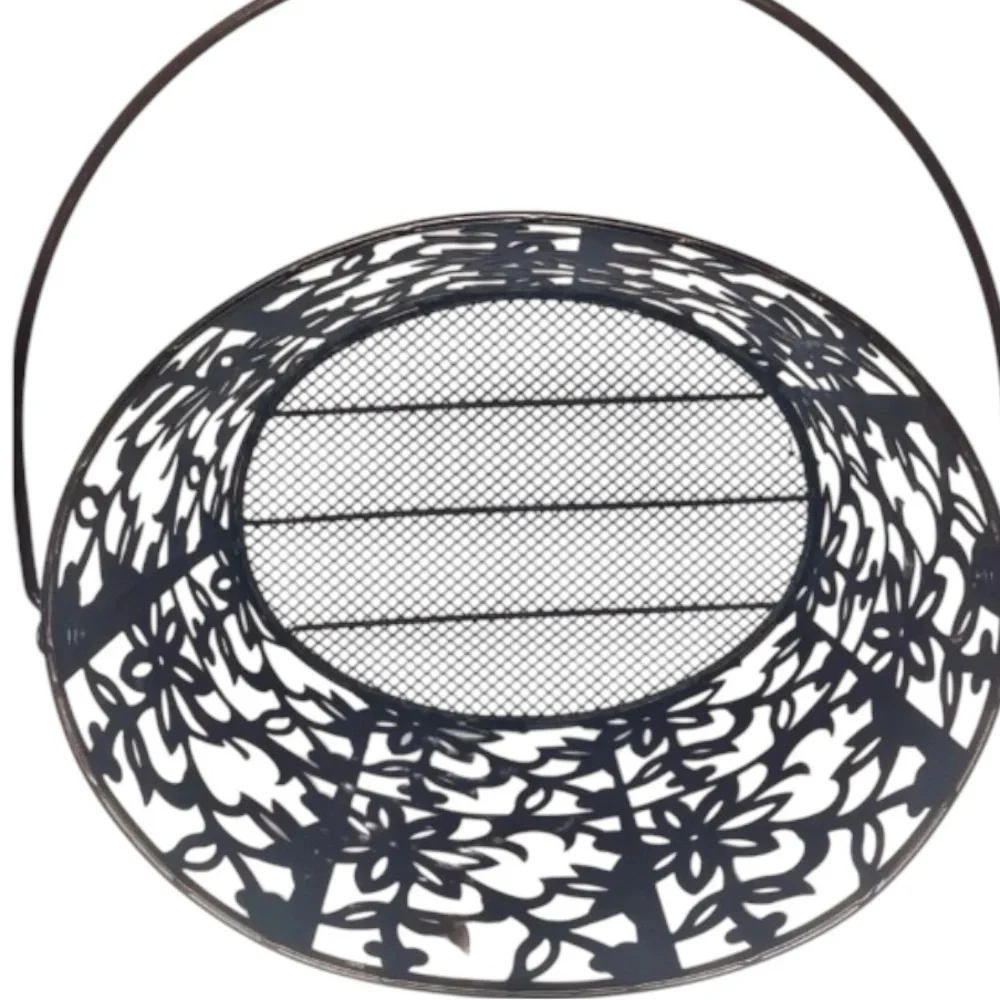 MESH METAL FLORAL GARDEN HOME DECOR BASKET with Handle Brown